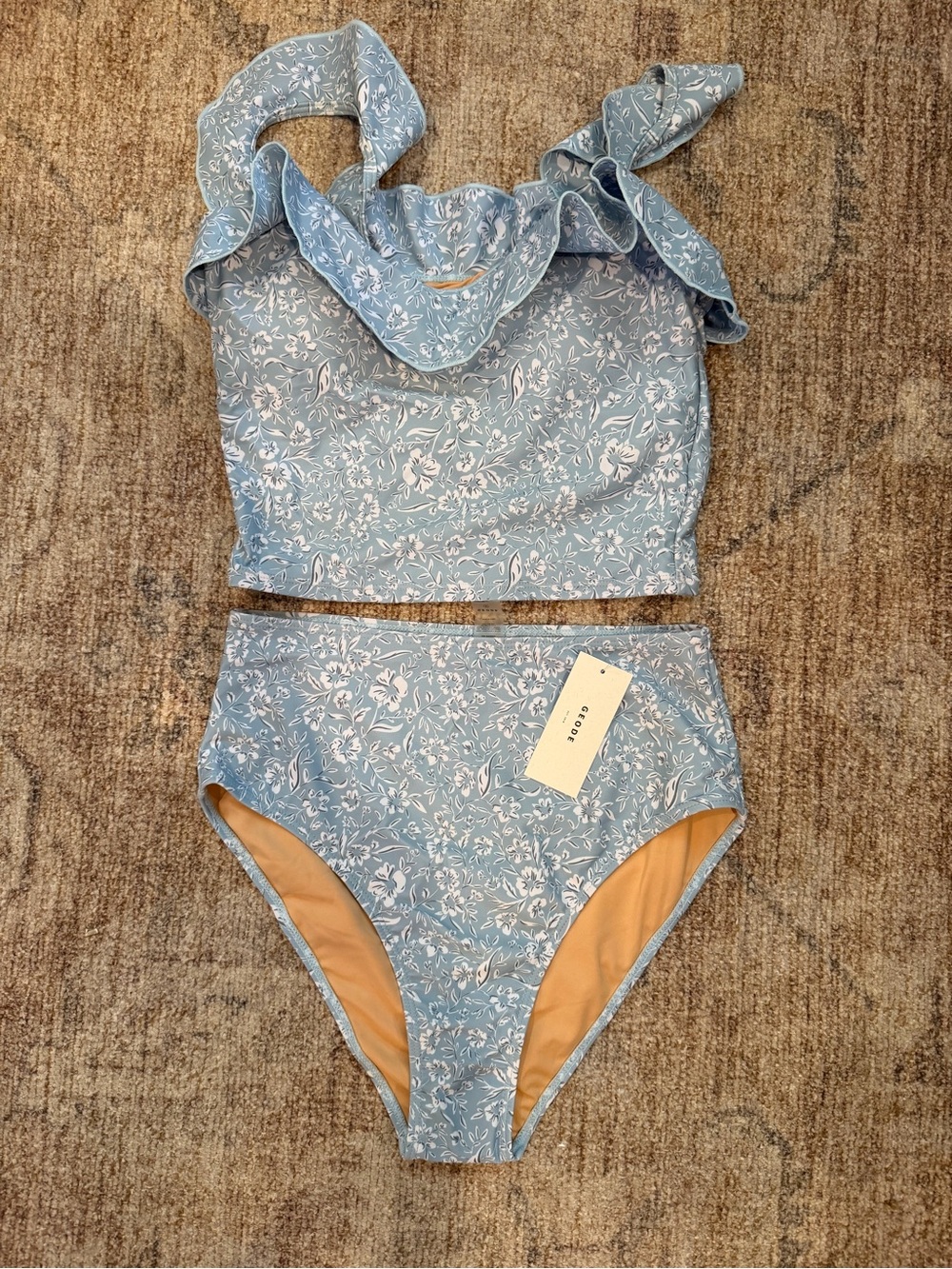 Women’s High-Waist Floral Tankini Set in Light Blue Geode